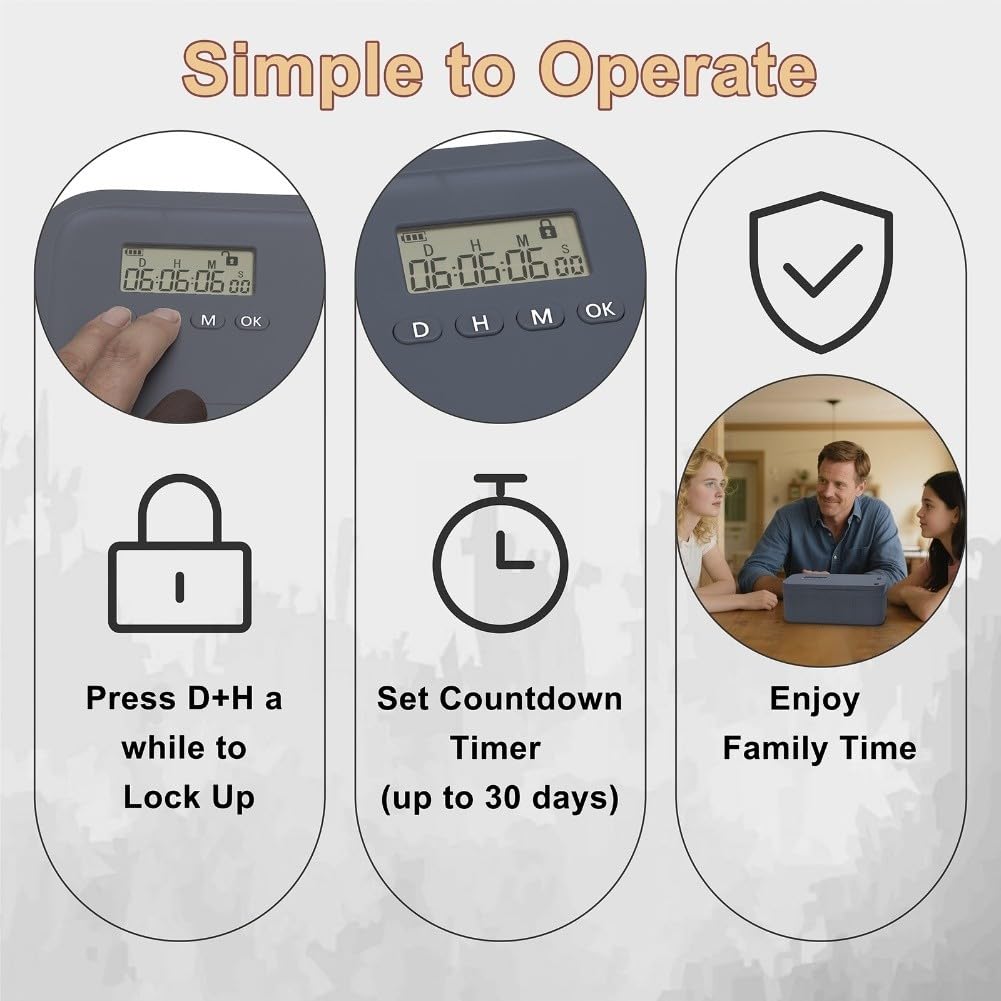 Cassetta di sicurezza con serratura temporizzata per telefoni e snack, con timer digitale intelligente, con timer autocontrollo, scatole di immagazzinaggio bloccabili (temporizzazione grigio e blu)