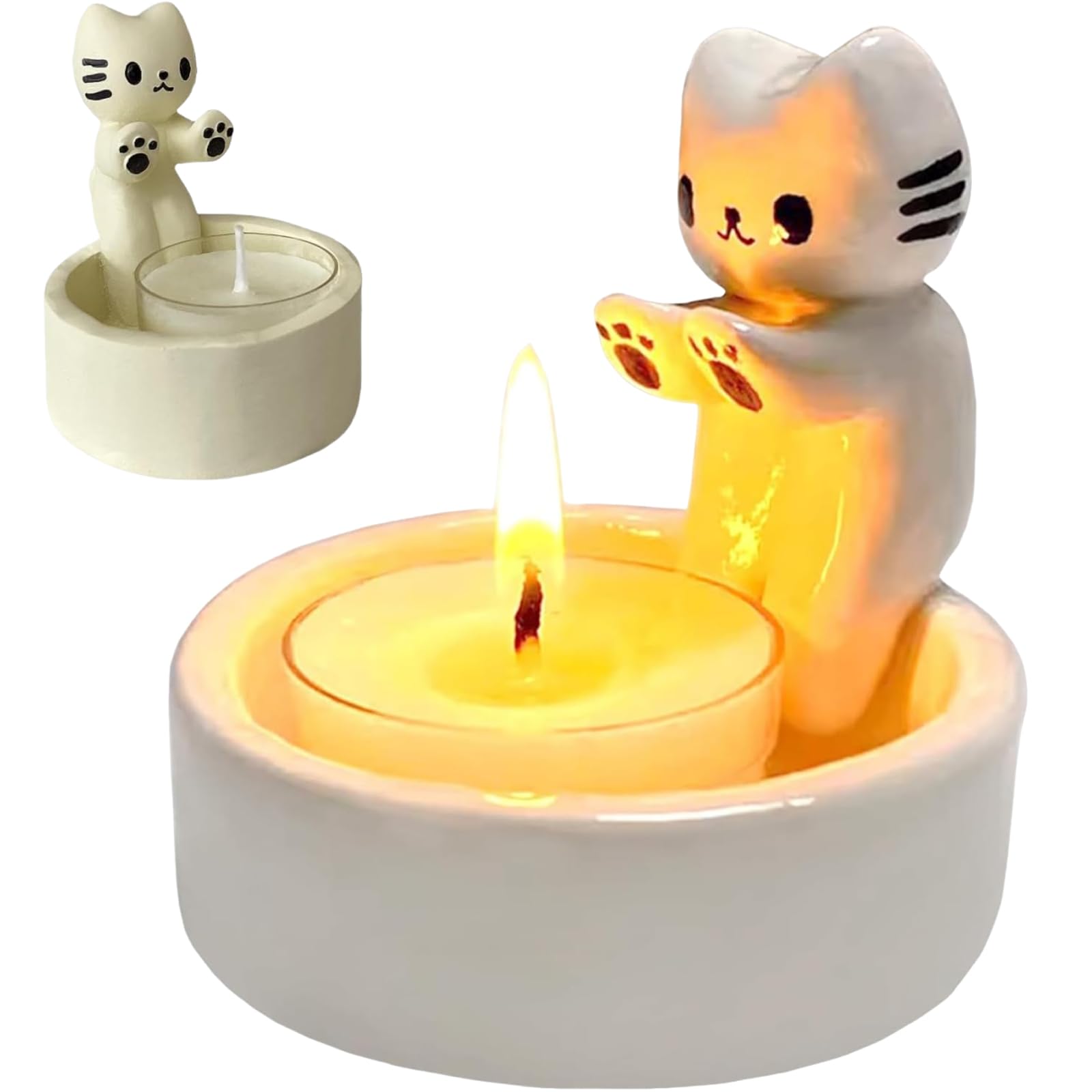 Quixotical Cat Candle Holder, Cartoon Kitten Tea Light Holders, Warming Paws Candle Holder for Cat Lovers, Cute Decorative Candle Gifts