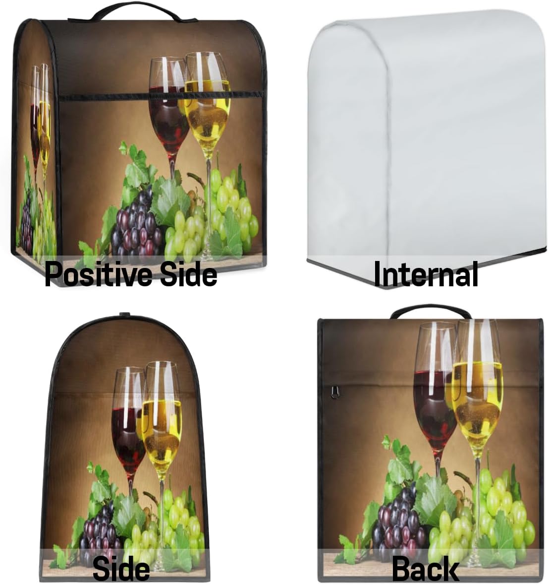 Grape Red Wine Glass Kitchen Aid Mixer Cover Compatible with 6-8 Quarts, Stand Mixer Cover, Dust Cover with Zipper Pocket, Kitchen Aid Mixer Accessories, Kitchen Appliance Organizer Bag