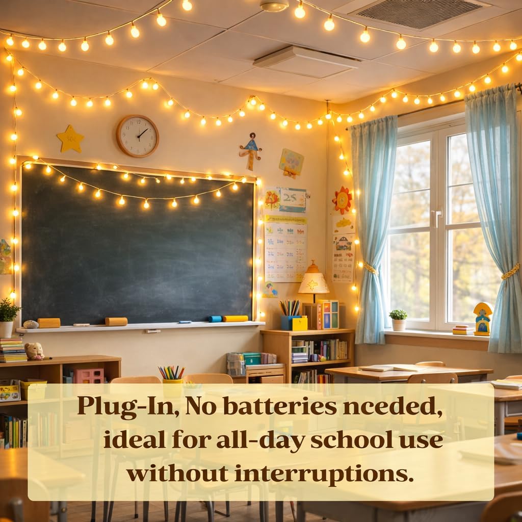 200 luces LED blancas cálidas para aula, cadena de luces de hadas de 66 pies con 8 modos, iluminación colgante de globo impermeable para profesores, techo de aula, tablón de anuncios, pizarra blanca