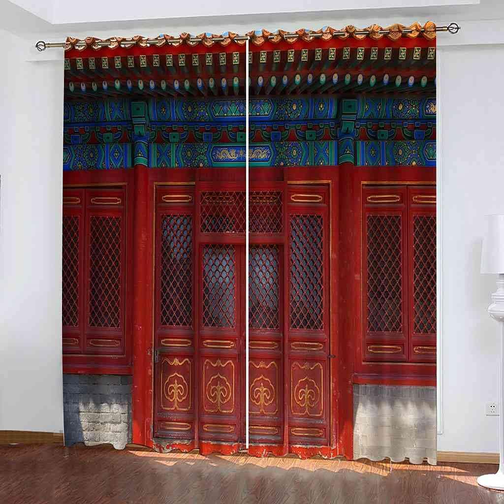 Modern Blackout Curtains with Eyelet 3D Printed Thermal Insulated Window Treatments Red Ancient Building Print Living Room Bedroom Window Drapes 2 Panel Set 72" X 108" (2XW27.5"xL63")