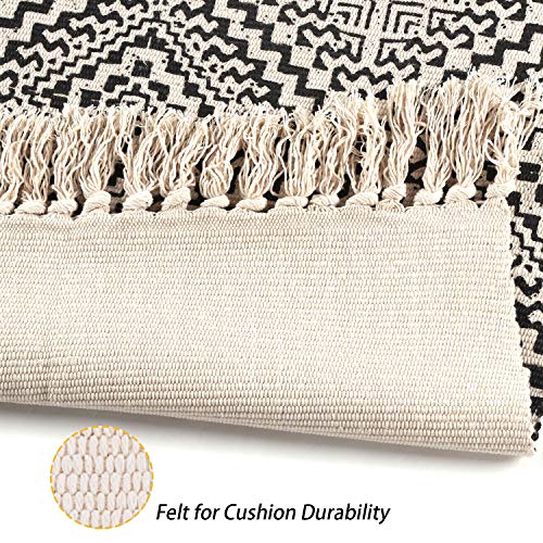 Seavish Boho Area Rug 2'W X 4.3'L Decorative Black And Cream Diamond Symmetry Kilim Rug Small Bedroom Rug Hand Woven Cotton Rug For Entryway Throw Rugs For Laundry Room Living Room Bathroom Dorm #TOP2