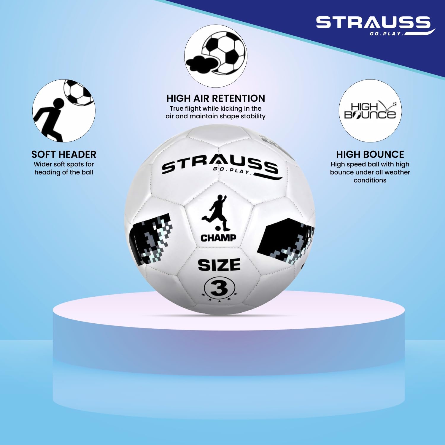 Strauss Official Football Size 3 | Professional Match Ball for Indoor & Outdoor Games & Training for Kids & Adults | Granular Texture with High-Performance Grained Surface, (White) 2