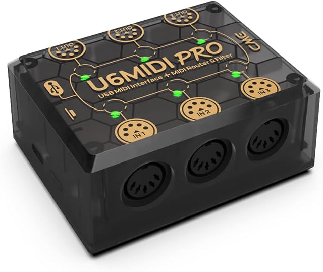 CME U6MIDI Pro - MIDI interface with router and filter - plug-and-play USB MIDI for computer - 3-in-3-out MIDI with Merge. Split, Thru