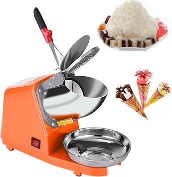 Commercial Ice Crusher, 150Lbs/H, Snow Cone Machine with Dual Blades, Easy-to-Clean, 300W Electric Shaved Ice Machine for Both Home & Commercial Use,Orange
