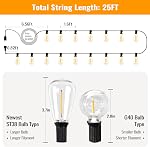 Lumières de chaîne extérieures 25 pi avec 12+1 ampoules Edison LED dimmables, lumières de patio extérieures étanches, lumières suspendues connectables incassables ST38 pour jardin, arrière-cour, balcon, fête, blanc chaud 2700K
