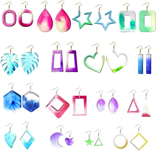 Miniatura 4 de SENHAI 4 moldes de resina para aretes, múltiples estilos, moldes de silicona epoxi para colgantes, con ganchos para las orejas, bucles abiertos y