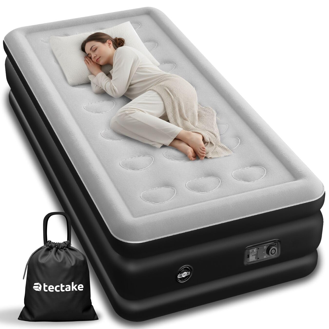 tectake® Materasso Gonfiabile AirDreams, Autogonfiabile con Pompa Elettrica, Singolo e Matrimoniale, Letto Gonfiabile, Viaggi e Campeggio, Comfort e Supporto, Facile da Trasportare - 200 x 101 x 44 cm