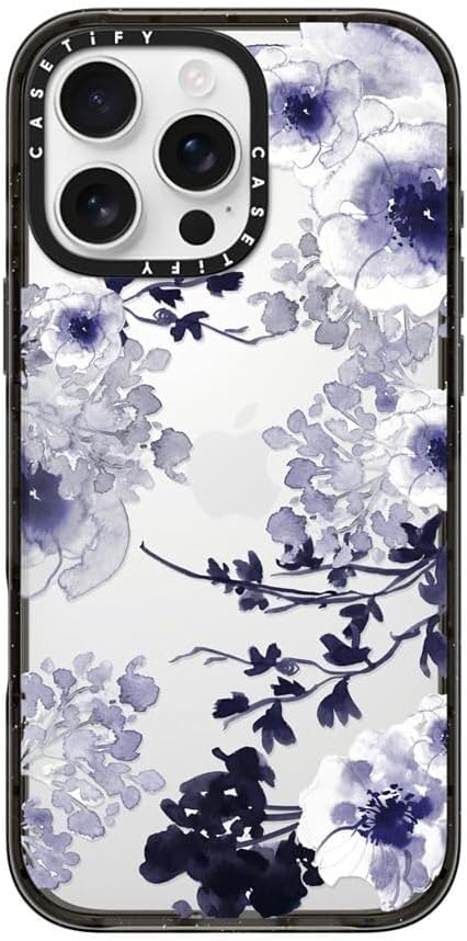 CASETiFY Impact Case for iPhone 16 Pro Max [Slim / 8.2 ft. 4X Military Grade Drop Protection/Wireless Charging Compatible] - Blue Spring - Clear Black