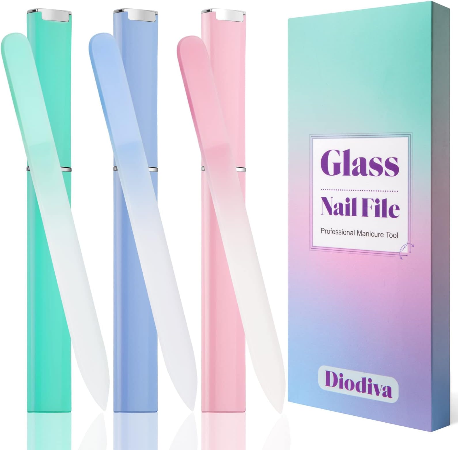 Crystal Glass Nail File with Case - 3 Pack