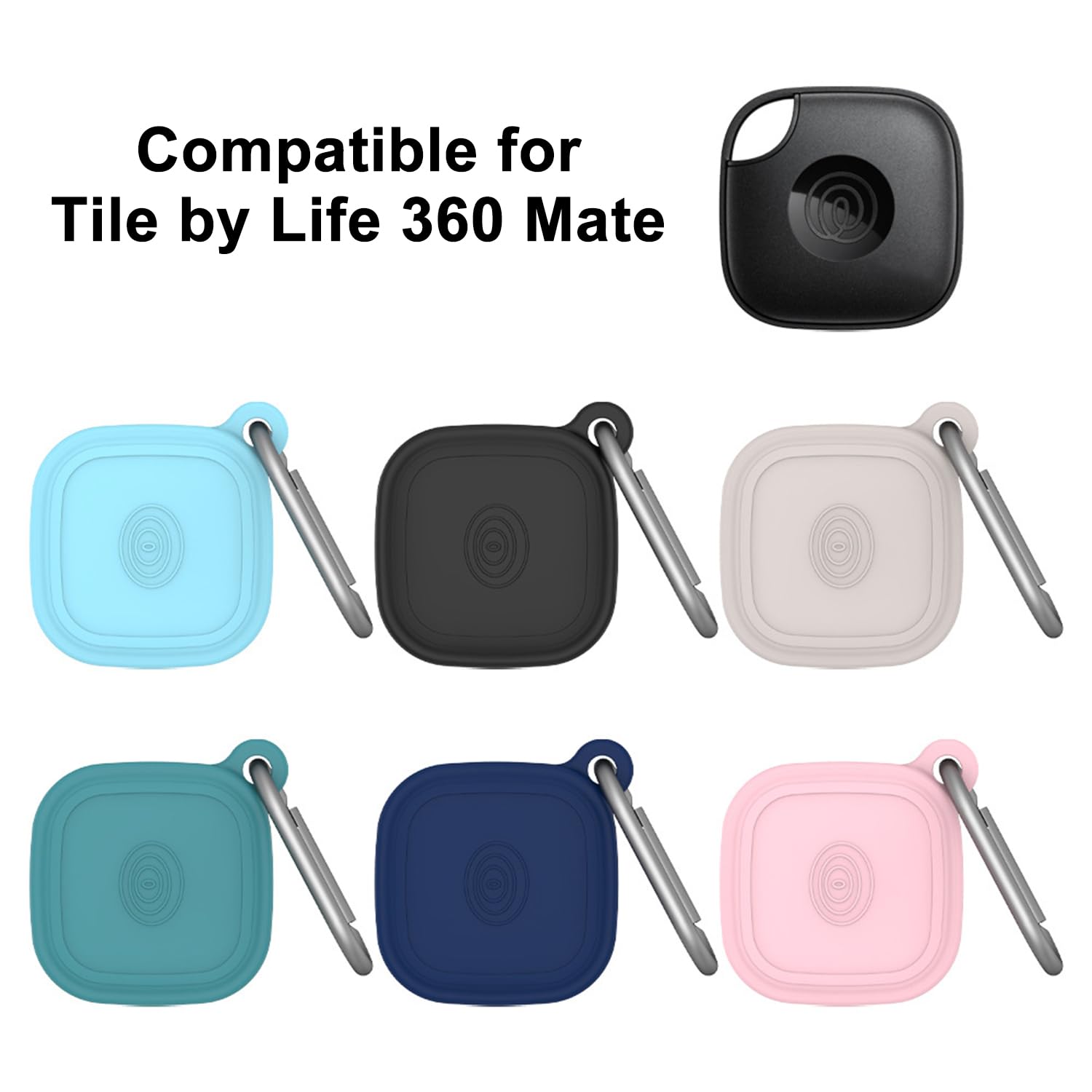 [4 Pack] Case for Tile Mate 2024 with Waterproof Cover, Soft Silicone Skin Full Body Protective Cover with Carabiner Accessories (Black Blue Pink White)