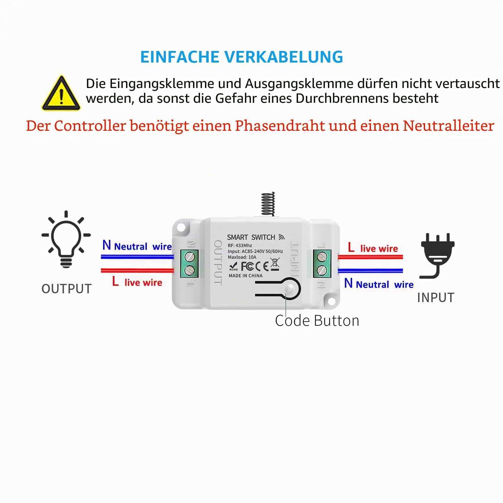 KADMOS Funk-Lichtschalter Set,selbstversorgt Funk Lichtschalter,Drahtloser Schalter- keine Batterie erforderlich,automatischer Rebound-Schalter,keine Verkabelung erforderlich (3key 3receiver-White)