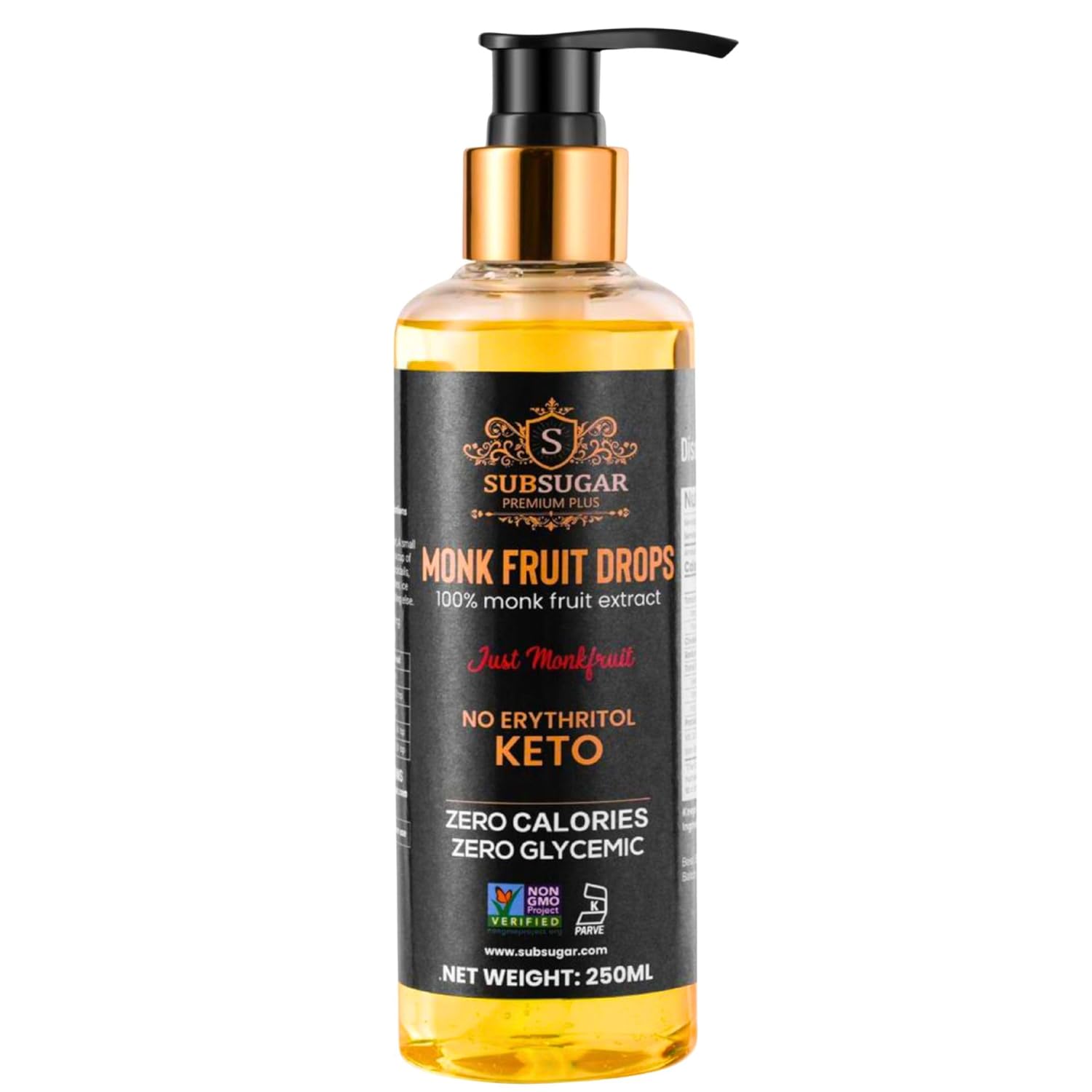 SubSugar Monk Fruit Sweetener No Erythritol, Monkfruit Liquid Drops – 250ml