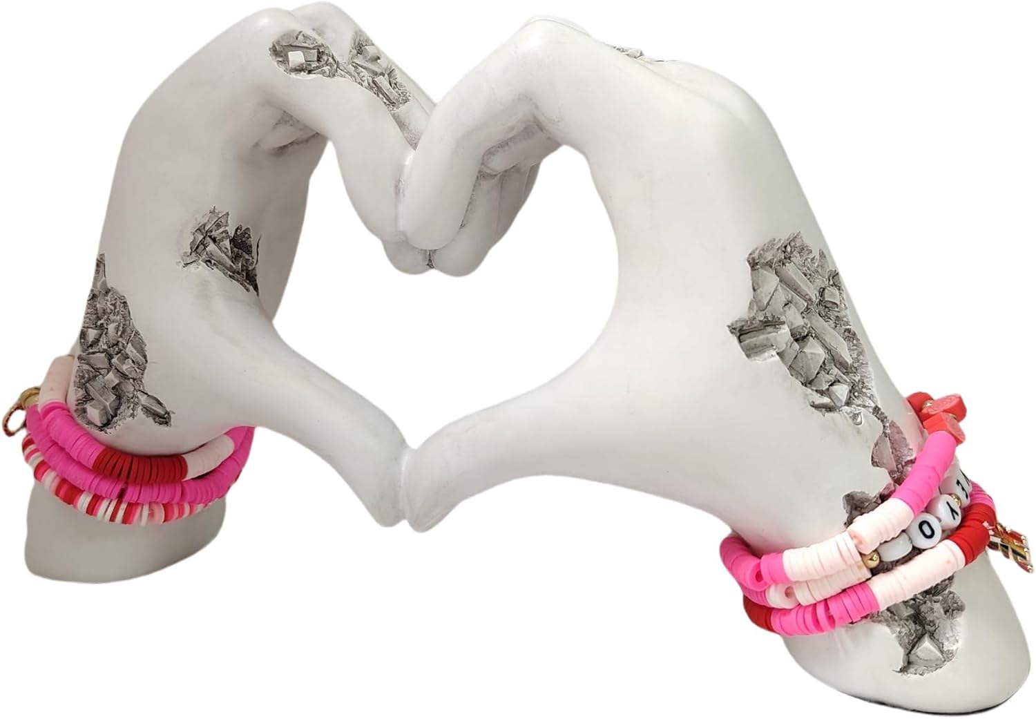 Living Room Home Decor, Heart Hands Sculpture with Bracelets, Romantic Love Hand Statue for Couples, Modern Resin Figurine for Shelf Decor, Desk Display, Distressed Anniversary, Valentine Gift (White)