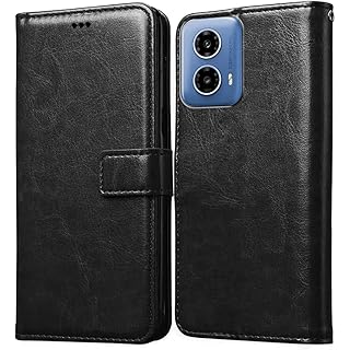 Solimo Moto G34 Flip Case - Black Leather 5G