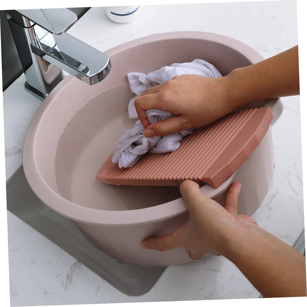 Bassine à Laver Planche à Laver, Grand Format Rose en Pp | Trempage du Linge et Nettoyage au Camping, Usage Multi-usage, Adaptée au Visage la Vaisselle