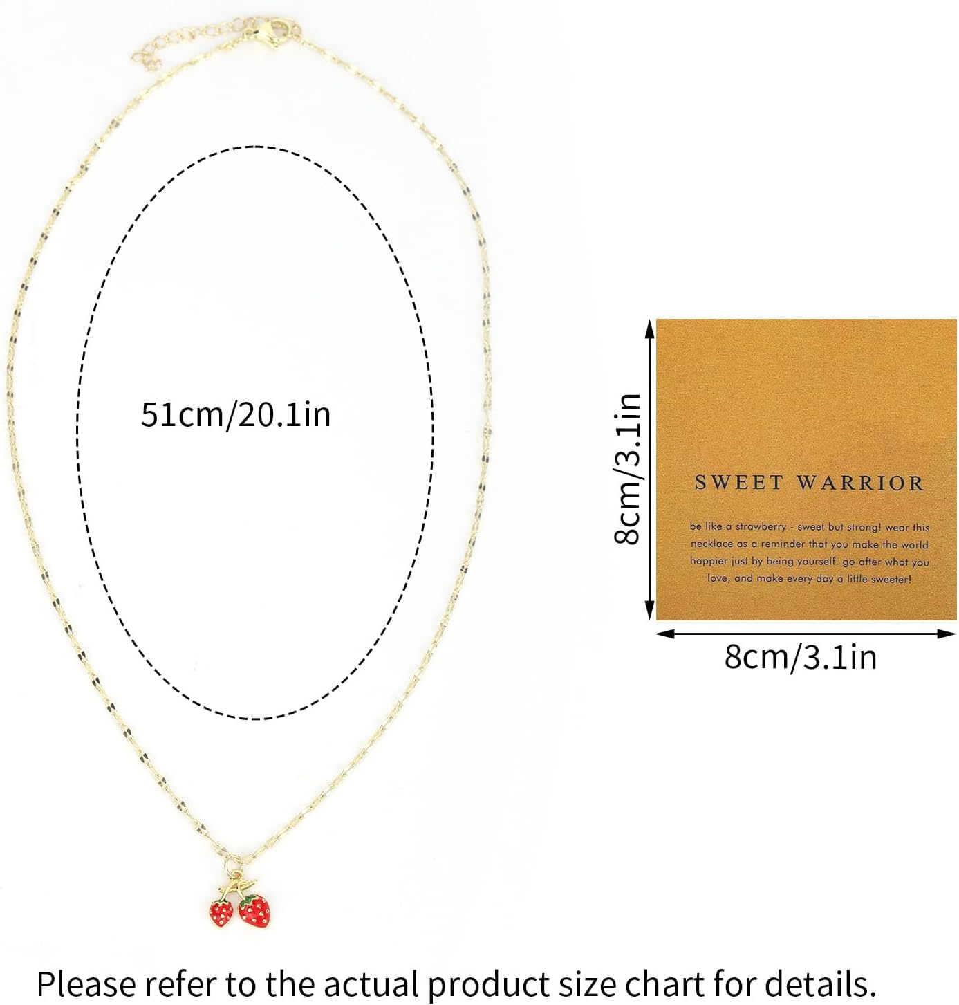 Strawberry Pendant Necklace with Inspirational Card, Dainty Strawberry Good Luck Necklace Inspirational Friendship Jewelry for Women Mom Sister Friend Gift - Image 2