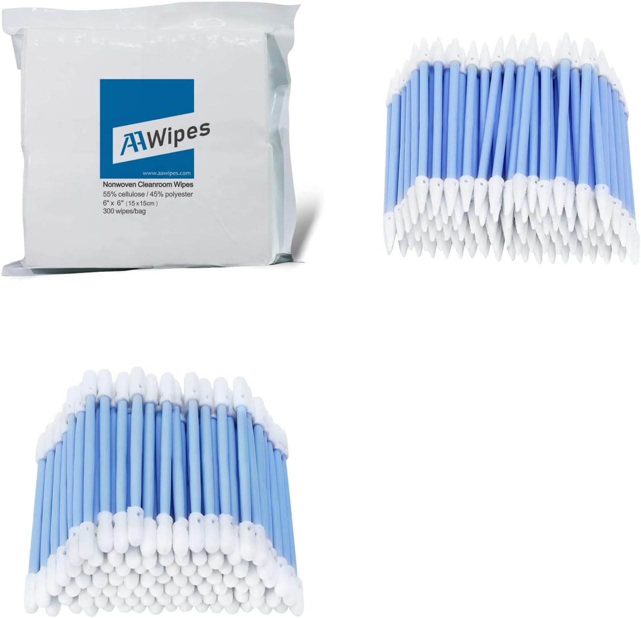 AAWipes Delicate Task Wipers 6" x 6" (Bag of 300 Pcs) & Double-Tipped Swabs