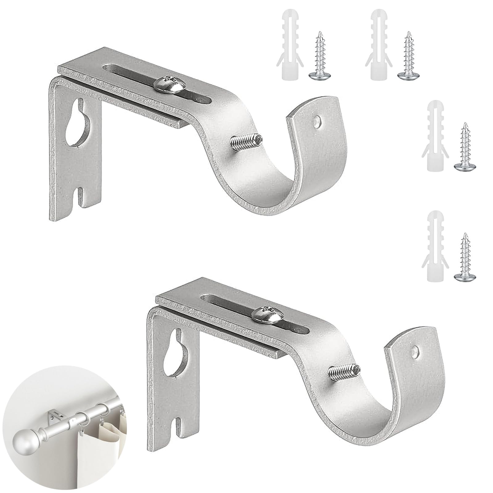 Jfgdvw Sliver 2Pcs Curtain Pole Brackets, Curtain Rail Brackets, Adjustable Length Of 9-12Cm, Kwik Hang Curtain Bracket, For Poles, Wall Rod-Heavy Duty & Rust Resistant (Silver)