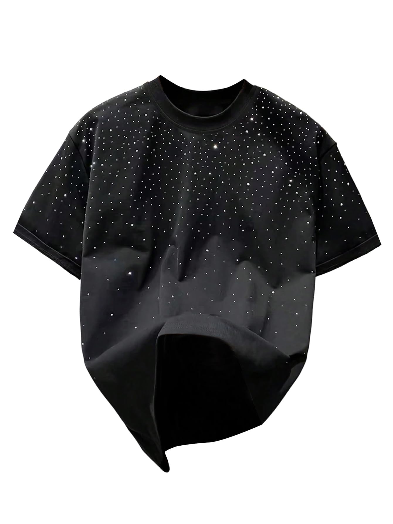 RoseSeek Men's Rhinestone T Shirts Glitter Crewneck Short Sleeve Tops