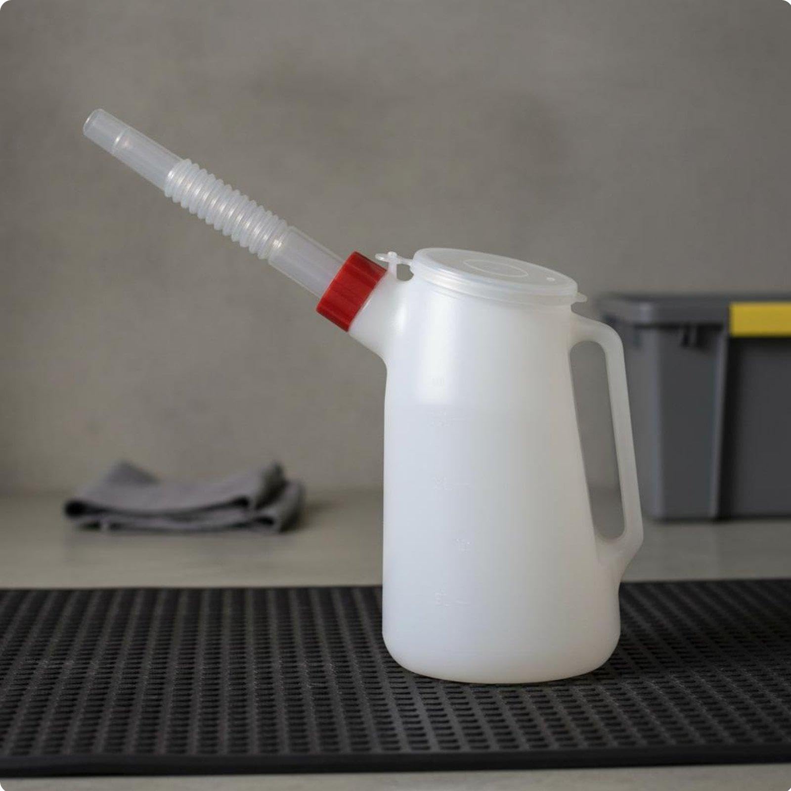 5L Oil Can with Spout Clear Measurement Scale Car Engine Oil Filler Pitcher Leak-Resistant Long Spout Measuring Jug for Mechanics, Home Mechanics 1.2L Upgraded-image-20