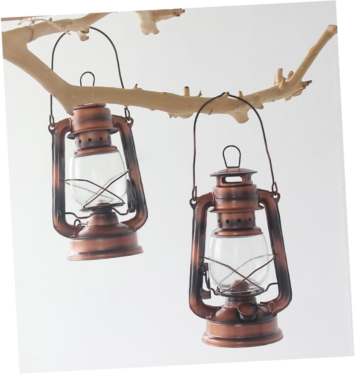 Holibanna 2pcs Vintage Kerosene Lamp Portable Oil Lantern with Glass Cover Rustic Metal Crafts for Home Decoration Outdoor Camping and Emergency Lighting