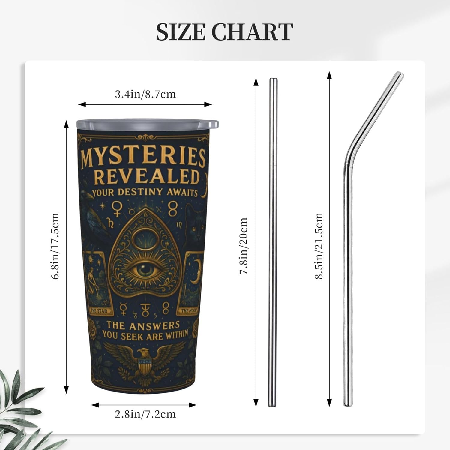 Tarot Tumbler 20oz - Witchy Insulated Stainless Steel Cup with Lid & Straw | Mystical Astrology Divination Gifts for Women, Gothic Spiritual Mug for Tarot Lovers, Astrology Enthusiasts - Image 4