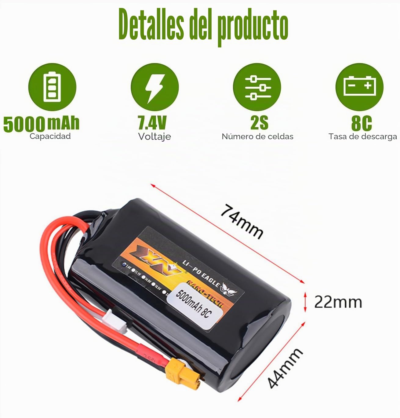 7.4V 5000mAh 2S Lipo Batería recargable Paquete de baterías de repuesto 8C XT30 conector de enchufe con cargador USB Set para Radiomaster TX12 T14 T15 TX16S TX18S T18PRO Transmisor RC Toys