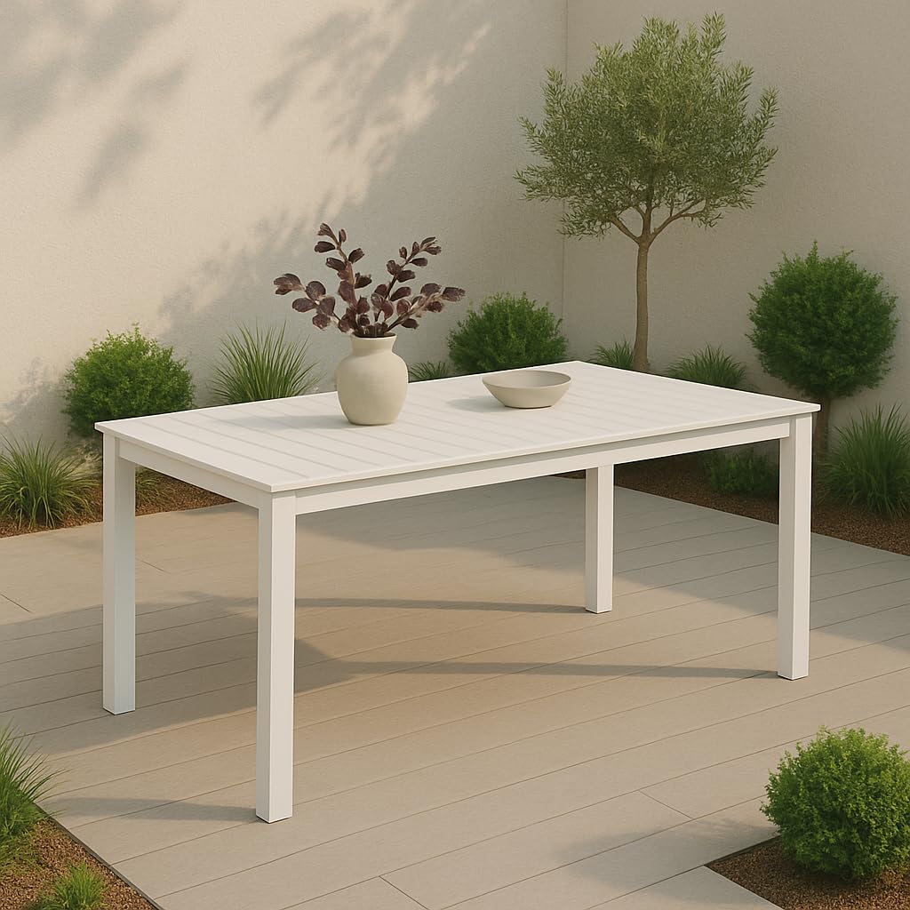 Totò Piccinni Tavolo LINOSA Allungabile in alluminio rettangolare ideale per giardino con piano a doghe dal design moderno (Bianco, Tavolo 160/240x100x76)