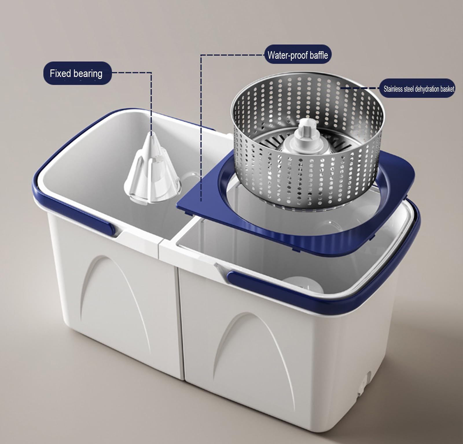 Mopp- und Eimer-Set mit verstellbarem Griff und abnehmbarem Eimersystem, Nass- und Trockenreinigungsset für Böden, kraftsparender Wand- und Bodenreiniger für Haushalt und Küche