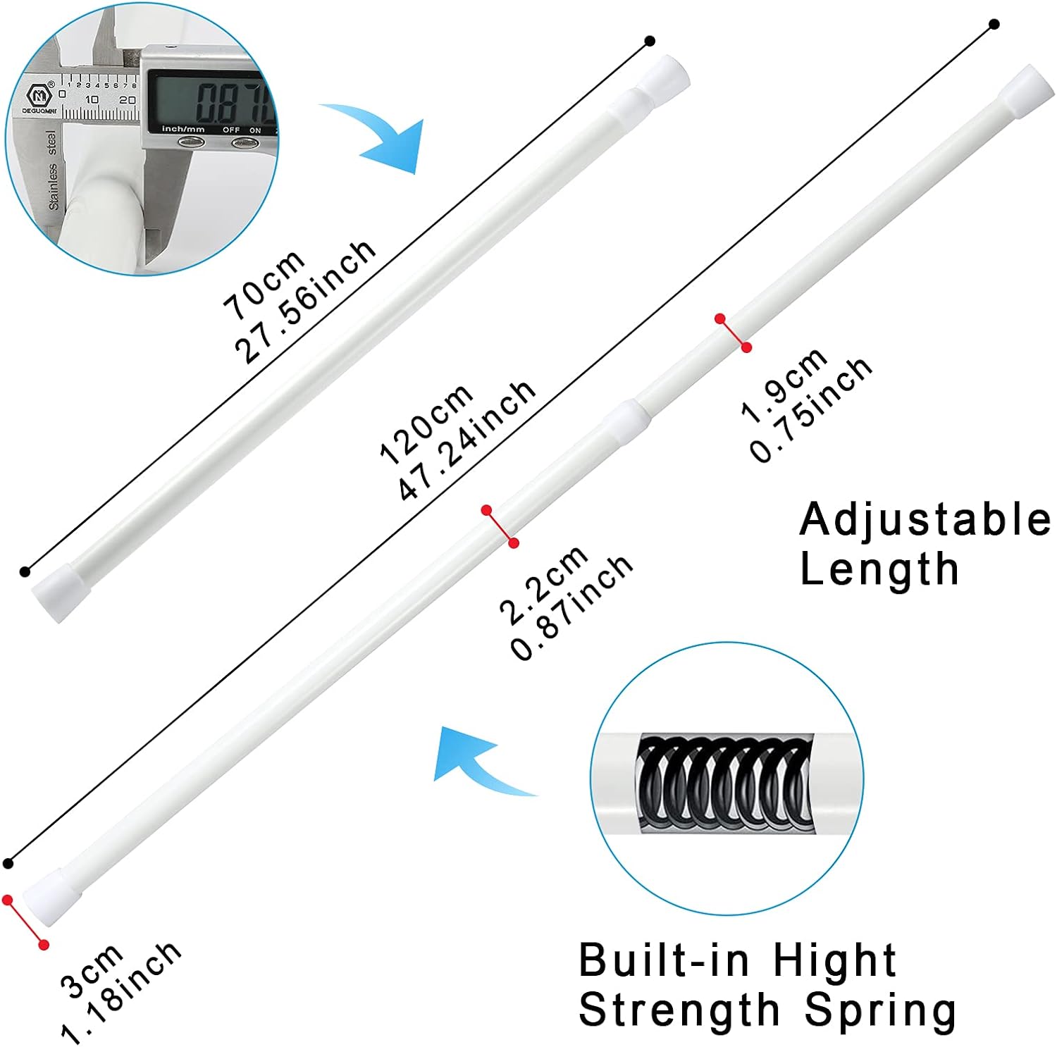 Upgrade Tension Rod, OEH Tension Rods, No Drilling Rustproof Tension curtain rod, Spring Adjustable Tension Rods for Window, Bathroom, Closet, Kitchen, Doorway, 0.9" Diameter (28"to 48"-2PCS) : Home & Kitchen