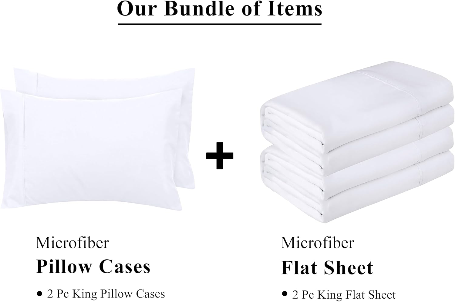 Royale Linens Microfiber Flat Sheets & Pillowcases Bedding Bundle - Includes 2 King Size Flat Sheets with 4 Inch Z-Hem & 2 King Size Pillowcases - Ultra Soft & Breathable - White image 2