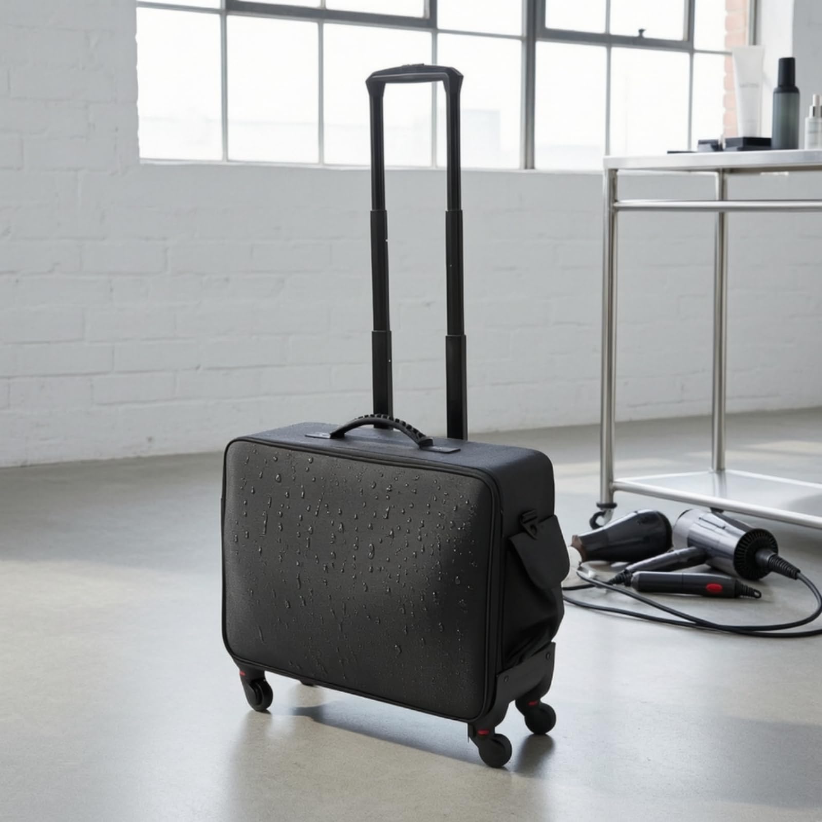 TISHITA Waterproof Makeup Case Kosmetikkoffer Trolley Schminkkoffer Visagistenkoffer mit Wasserdichter Oxford Oberfläche Zweilagigem Fachsystem Und Rollstange für Friseur Salon Reise Profi Einsatz