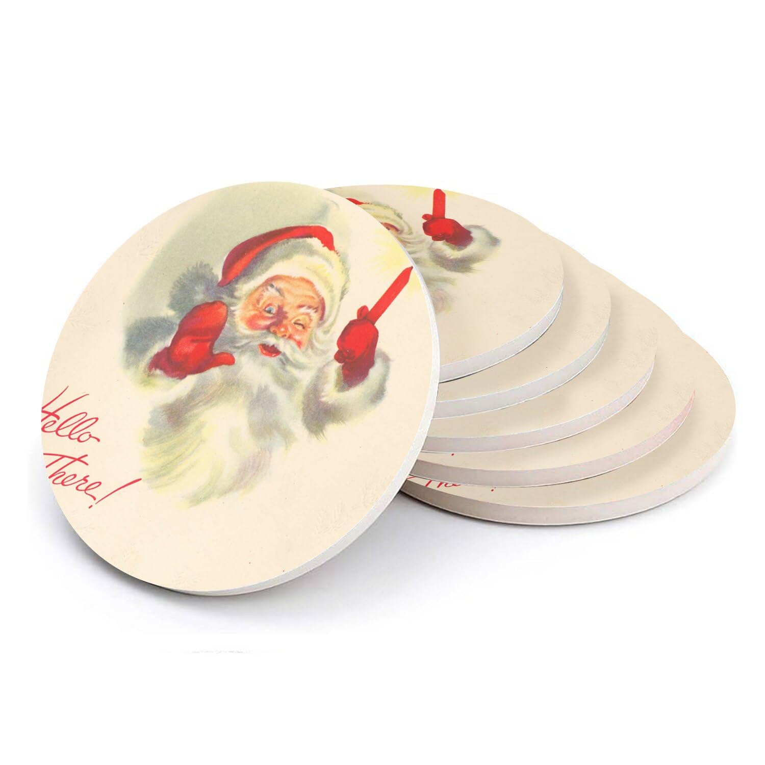 Sous verre ronds en céramique Père Noël Bougie style rétro lot de 6