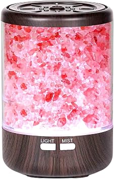 Essential Oil Aromatherapy Home Diffuser with Himalayan Pink Salt Crystal, 7 Color Lights, 2 Mist Humidifier Modes, Nightlight for Home, Office, Bedroom, Spa, Yoga 120ml