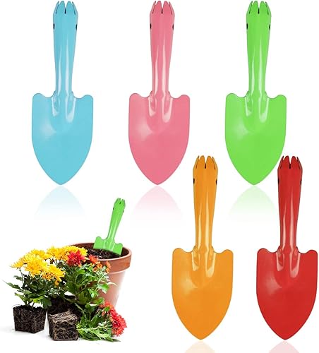 Mini palas de mano de jardín de metal de paleta colorida, 5 piezas de herramientas de jardín para niños, adolescentes y adultos, caja de arena para
