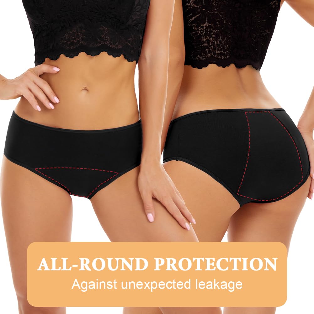 Flintronic 4PCS Bragas Menstruales Flujo Abundante de Mujer, Ragas Menstruales Absorbentes, Bragas de Reglas, para Regla Periodo Mentruación Hipsters, Lavables, Algodón
