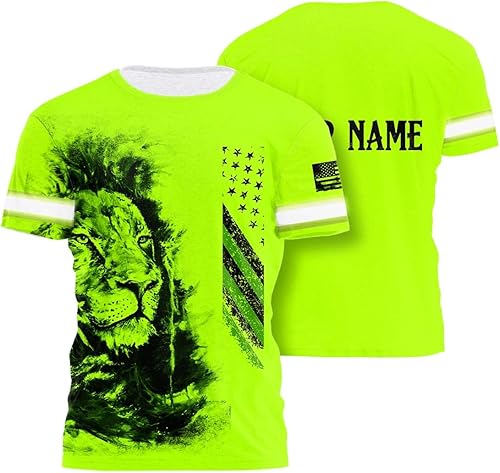 Miniatura 10 de Matedecor Camisa de Alta Visibilidad con Cráneo para Hombre, Camisas Reflectantes de Seguridad con Bandera de EE. UU., Nombre Personalizado