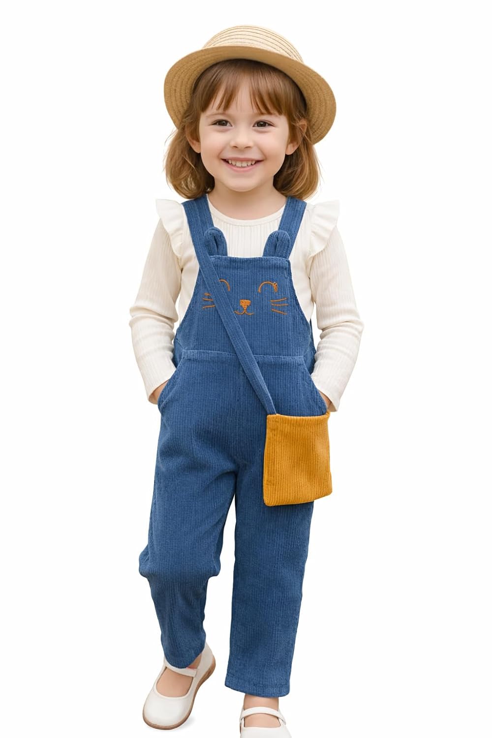 Girls Full Sleeve Dungaree Dress with Top, Purple Corduroy, Cat Face Embroidery, 3 Piece Set - Review, Price and Buying Guide