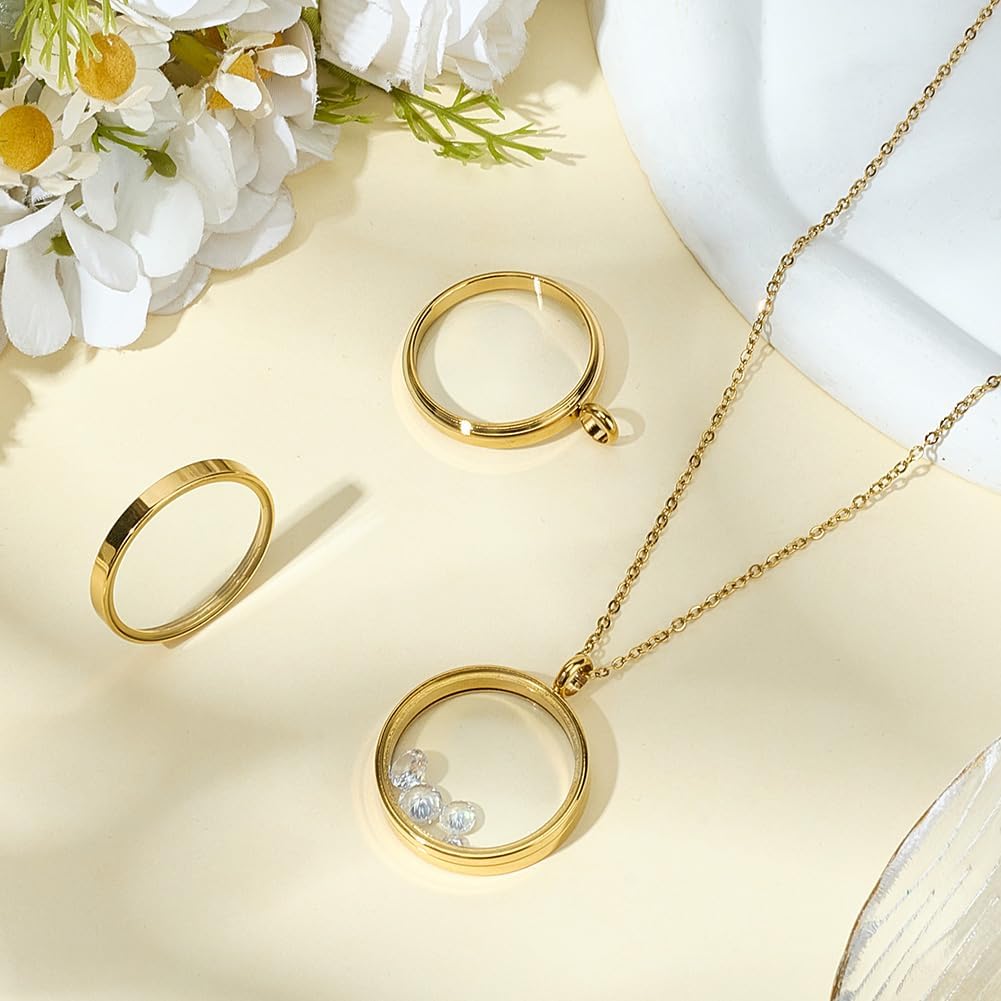 Beebeecraft 1 Box 2Pcs Floating Locket Charms with Glass Round Clear Photo Frame for Memory Picture Pendant Necklace Making - Image 3