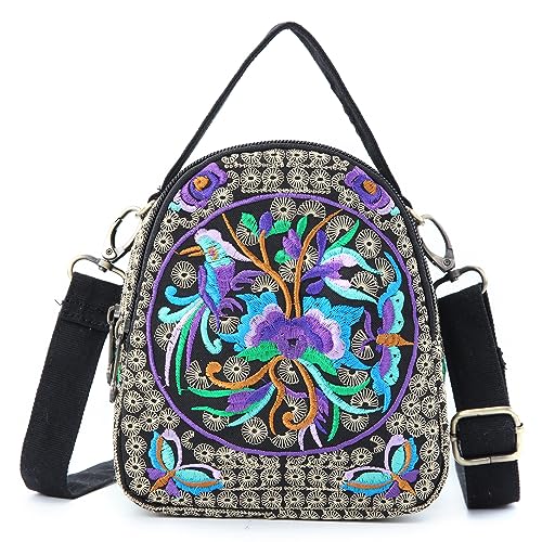 Embroidery Canvas Shoulder Bag Women Vintage Boho Mini Crossbody Bag Handbag Cell Phone Pouch