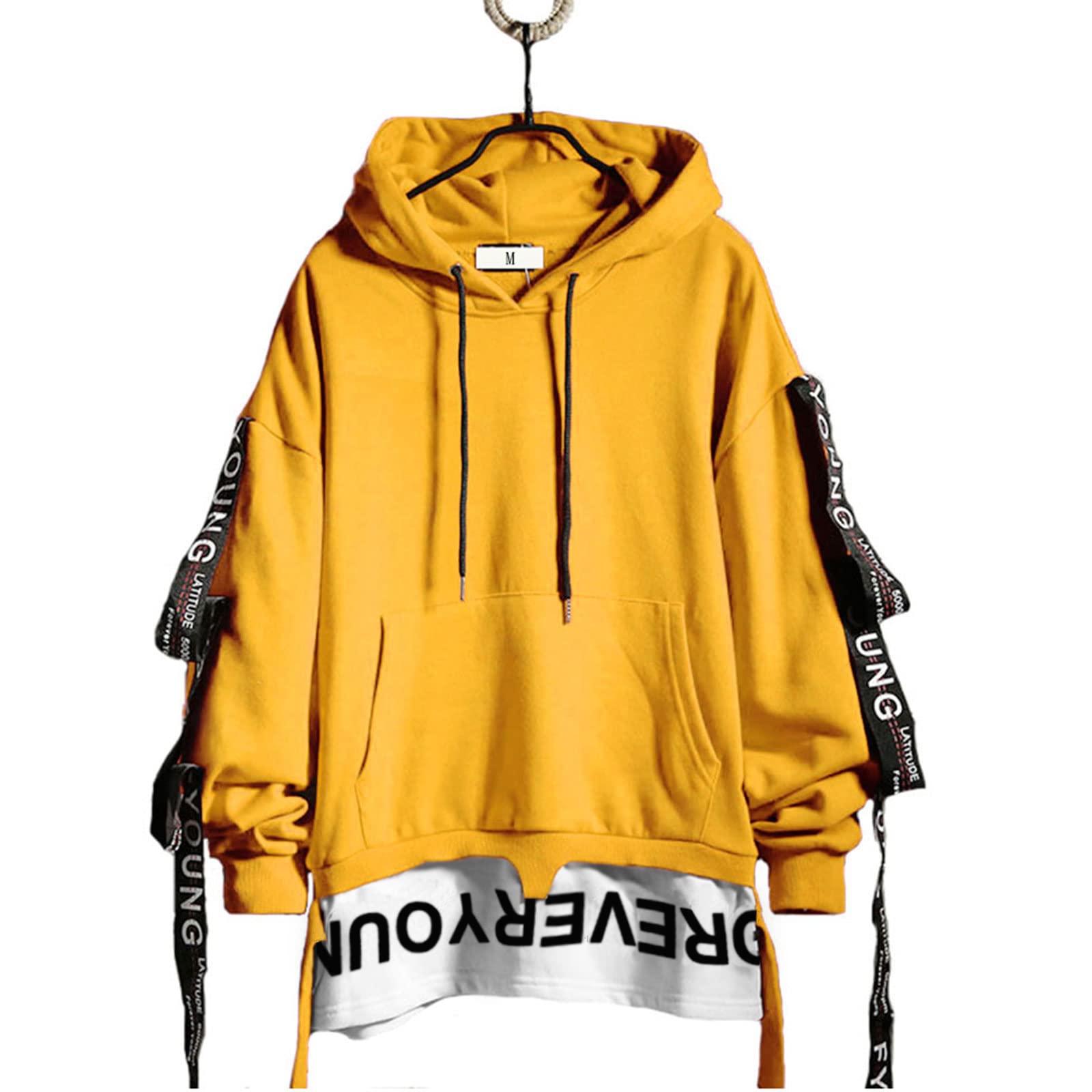 DUDHUHMens Hoodie Fashion Pullover Letter Print Tracksuit Techwear Casual Coat Hip-Hop Sweatshirt