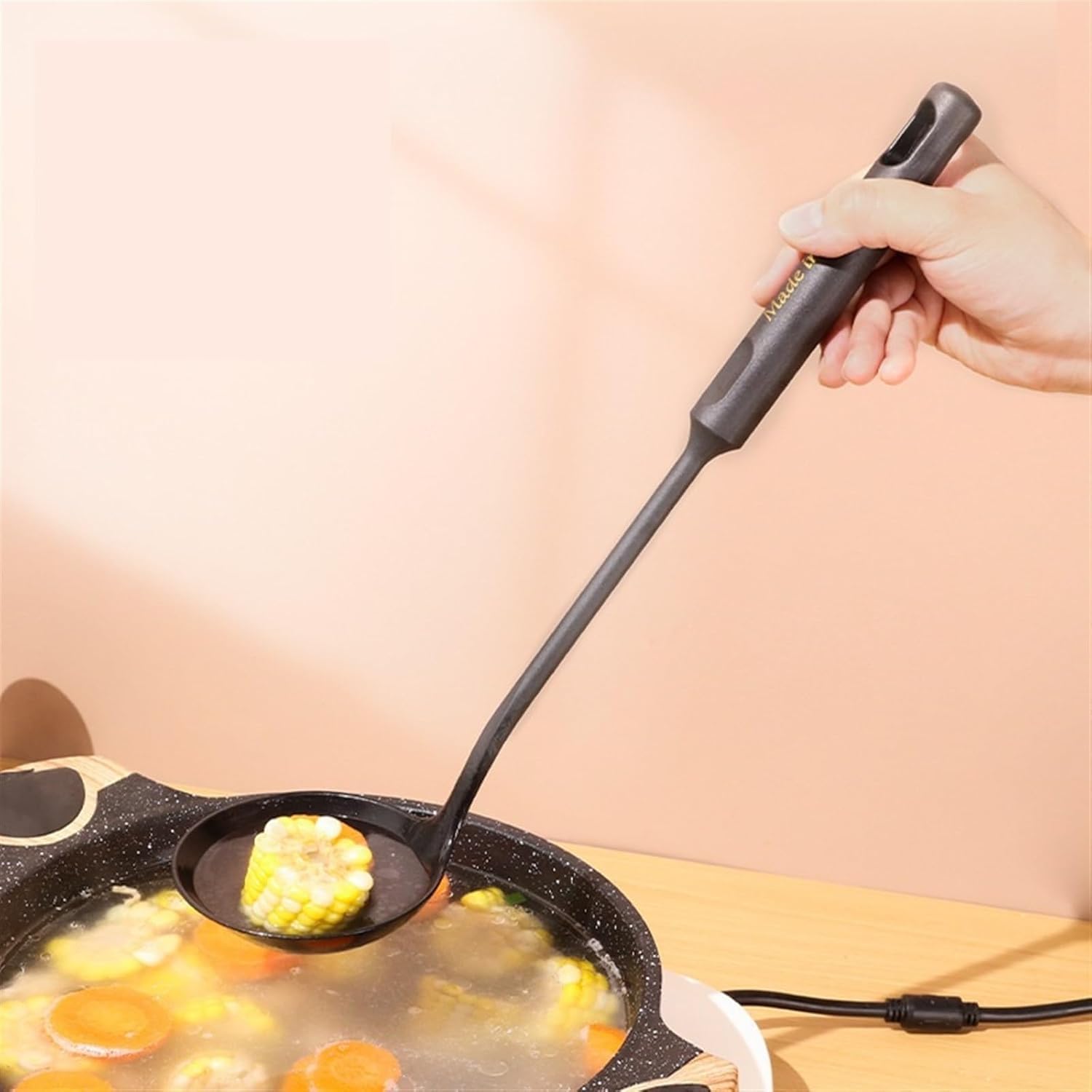 Utensilios de Cocina, Juego de cucharas for Sopa, cucharón de plástico, Color Negro, for Servir Sopa, Utensilios fáciles de Limpiar.
