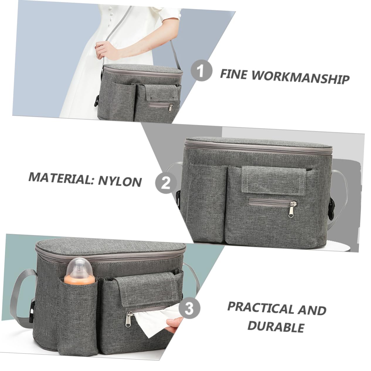 YARNOW Bolsa Momia para Carrito de Ñiño Multifuncional Organizador Compartimentos para Pañales y Biberones Adecuado para Paseos y Bebés