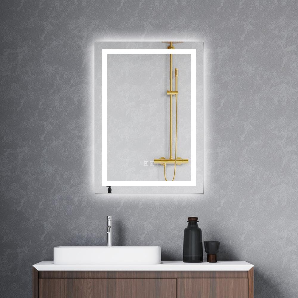 Skybathroom Bluetooth Bathroom LED Mirror with Dimmable Lights Anti-fog,800x600mm Smart Vanity Mirror with Demister Touch Control
