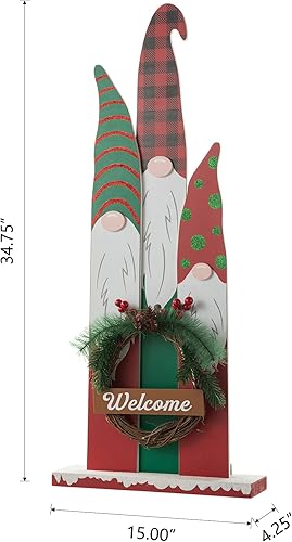 Miniatura 2 de Glitzhome - Letrero de madera de gnomo de Navidad de 34.75 pulgadas de alto, decoración de bienvenida rústica navideña para interiores y exteriores,