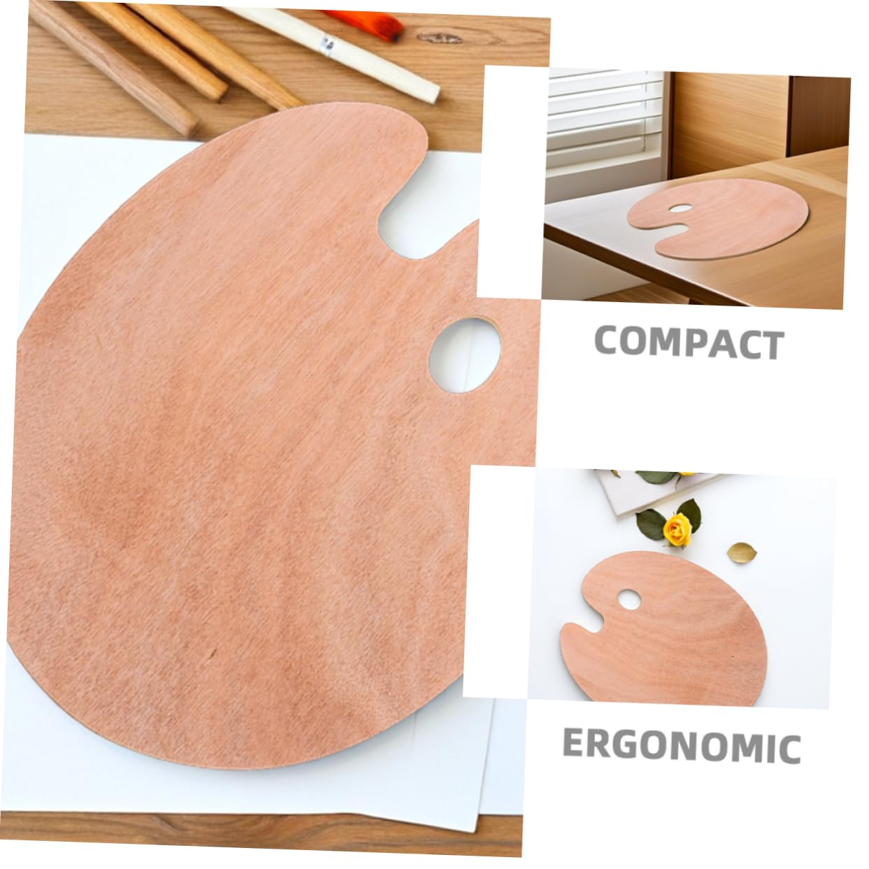 Artibetter 2 Stück Ovale Holz Mischpalette mit Daumenloch Ergonomisches Design für Ölfarben und Gouache zum Farbmischen und Basteln