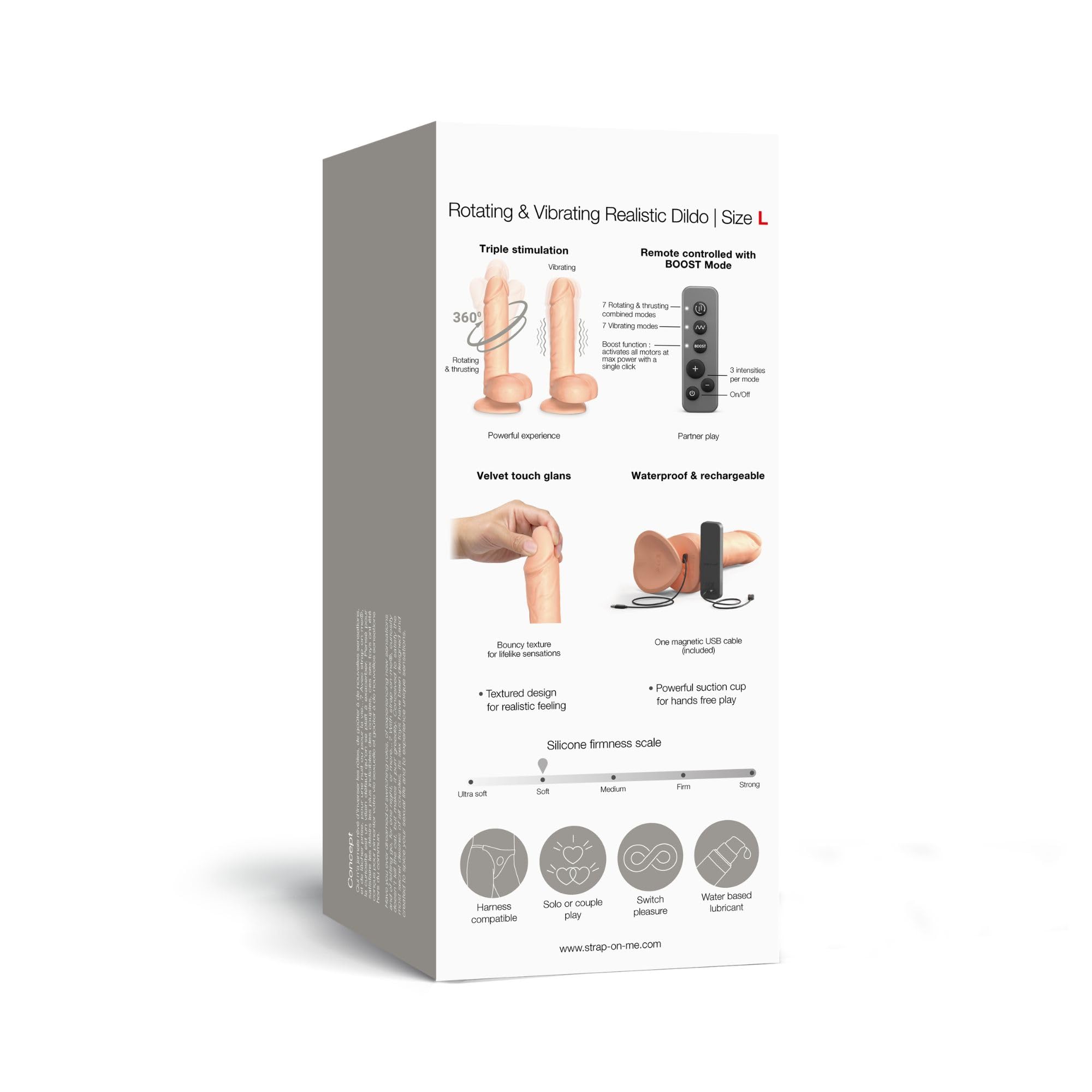 strap-on-me Dildo Realistico Rotante Vibrante con Telecomando, Ricaricabile, Sextoy Donna, Dildo Rotante a 360° Va e Vieni, Doppio Motore, Ventosa Potente, 7 Modalità, Lunghezza Inseribile 150 mm