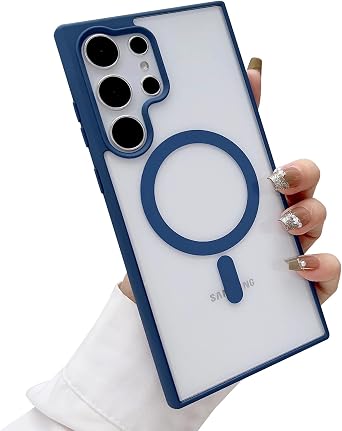 Magnetic Phone Case for Samsung Galaxy S25 Ultra, Hard PC Clear Back Panel + Soft TPU Bumper Cover, Slim Shockproof Magsafe for Galaxy S25 Ultra 6.9" 2025 Dark Blue