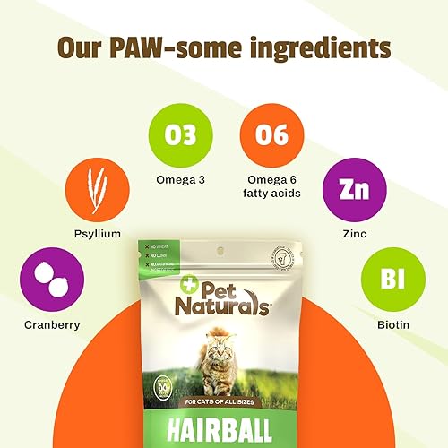 Miniatura 4 de Pet Naturals Hairball - 30 masticables con sabor a pollo, suplementos y vitaminas para gatos para control de bolas de pelo y apoyo digestivo,